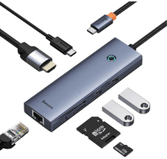 BASEUS priključna stanica, 1x HDMI 4K 30Hz, 2x USB 3.0+1xPD 100W+RJ45+SD/TF3.0 (B00052805813-00)