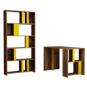 Woody Fashion Studijski stol i policu za knjige, Lima - Walnut, Yellow
