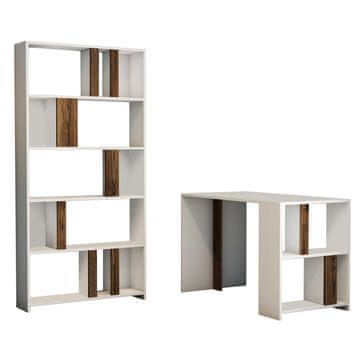 Woody Fashion Studijski stol i policu za knjige, Lima - White, Walnut