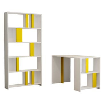 Woody Fashion Studijski stol i policu za knjige, Lima - White, Yellow