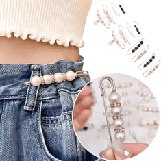 Netscroll Set od 12 podesivih broš igala s umjetnim biserima i kristalima, za hlače, suknje i dodatke, Pearls.