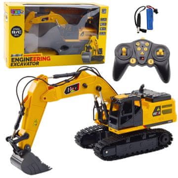 Lean-toys Baterija. Daljinski upravljani gusjenični bager 6 kanala 27MHz 34cm