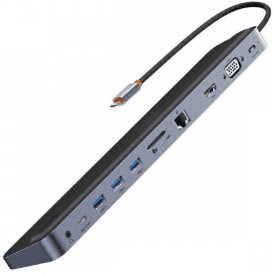 BASEUS priključna stanica, 11u1, 3x USB 3.0, 3,5 mm audio, USB-C, RJ45, HDMI, VGA (WKSX030013)