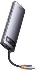 BASEUS Metal Gleam priključna stanica, 7u1, 3x USB 3.0, USB-C PD, 2x HDMI, RJ-45 (WKWG040113)