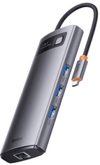 BASEUS Metal Gleam priključna stanica, 7u1, 3x USB 3.0, USB-C PD, 2x HDMI, RJ-45 (WKWG040113)