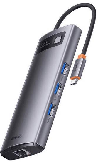 BASEUS Metal Gleam priključna stanica, 7u1, 3x USB 3.0, USB-C PD, 2x HDMI, RJ-45 (WKWG040113)