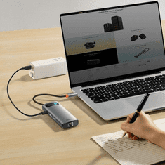 BASEUS Metal Gleam priključna stanica, 7u1, 3x USB 3.0, USB-C PD, 2x HDMI, RJ-45 (WKWG040113)