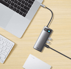BASEUS Metal Gleam priključna stanica, 7u1, 3x USB 3.0, USB-C PD, 2x HDMI, RJ-45 (WKWG040113)