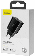 BASEUS Mini brzi kućni punjač, USB-C, 20W, crni (CCFS-SN01)