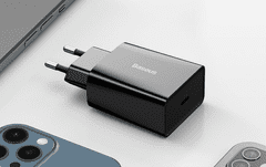 BASEUS Mini brzi kućni punjač, USB-C, 20W, crni (CCFS-SN01)