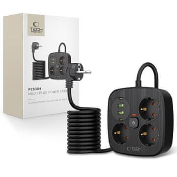 Tech-protect PCS3X4 produžni kabel 2x USB / 2x USB-C / 3 utičnice 2m, crna