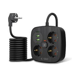 Tech-protect PCS3X4 produžni kabel 2x USB / 2x USB-C / 3 utičnice 2m, crna