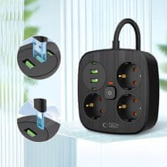 Tech-protect PCS3X4 produžni kabel 2x USB / 2x USB-C / 3 utičnice 2m, crna