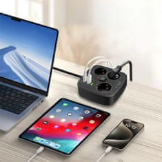 Tech-protect PCS3X4 produžni kabel 2x USB / 2x USB-C / 3 utičnice 2m, crna