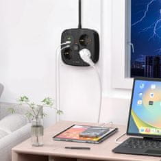 Tech-protect PCS3X4 produžni kabel 2x USB / 2x USB-C / 3 utičnice 2m, crna