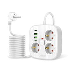 Tech-protect PCS3X4 produžni kabel 2x USB / 2x USB-C / 3 utičnice 2m, bijela