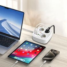 Tech-protect PCS3X4 produžni kabel 2x USB / 2x USB-C / 3 utičnice 2m, bijela