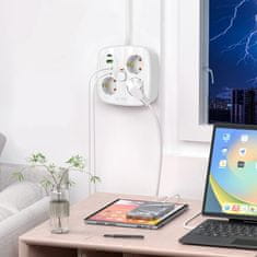 Tech-protect PCS3X4 produžni kabel 2x USB / 2x USB-C / 3 utičnice 2m, bijela