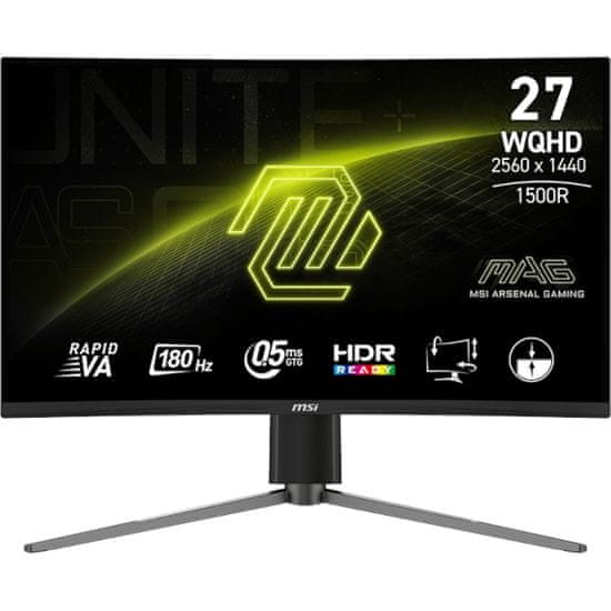 MSI Mag 27CQ6PF monitor, 27, WQHD, IPS, 180Hz, 0,5ms, zakrivljeni, crni (9S6-3CD94M-034)