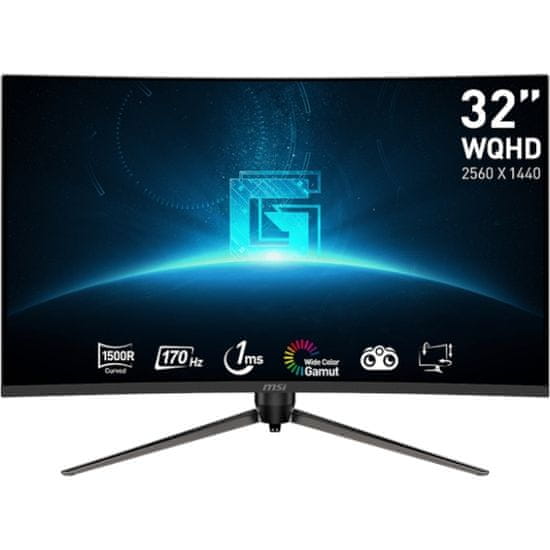 MSI Mag G32CQ5P monitor, 31.5, WQHD, VA, 170Hz, 1ms, zakrivljeni, crni (9S6-3DB44H-027)