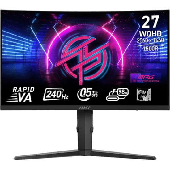 MSI Mag 275CQRXF monitor, 27, WQHD, IPS, 240Hz, 0,5ms, zakrivljeni, crni (9S6-3CD04H-072)