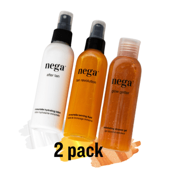 Nega Cosmetics Komplet za sunčanje: Tan Revolution, AfterTan i GlowGetter, prirodna veganska ljetna njega, za tamnjenje, hidrataciju i piling, 3x150 ml, NegaFullBundle