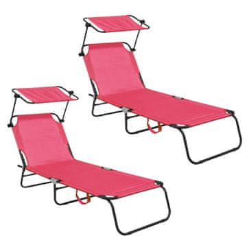 Aga 2x Vrtni ležaljka za vrt s nadstrešnicom Ružičasta