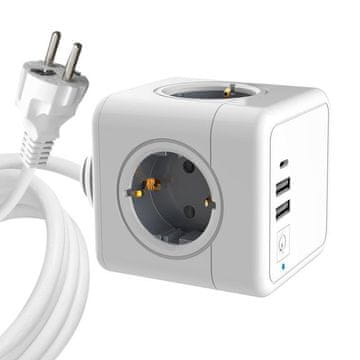 MicroConnect Razdjelnik PowerCube, 4 utičnice 2 USB-A, 1 USB-C, 1,5m kabel, bijel