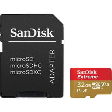 SanDisk Extreme microSDHC 32GB + SD Adapter za kamere za akcijske sportove - 100MB/s A1 C10 V30 UHS-I U3