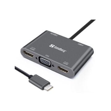 Sandberg USB-C Dock 2xHDMI+1xVGA+USB+PD priključna stanica