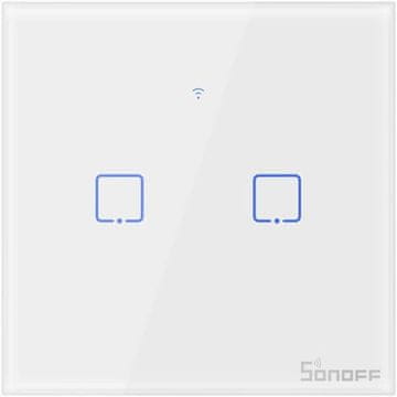 Sonoff Pametno stensko stikalo Wi-Fi + RF433 dvojno T1EU2C-TX