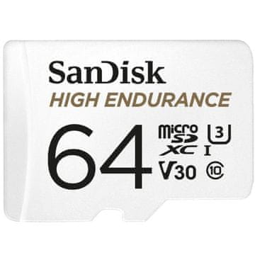 SanDisk High Endurance video microSDHC 64GB + SD Adapter Full HD / 4K video, do 100/40 MB/s C10, U3,