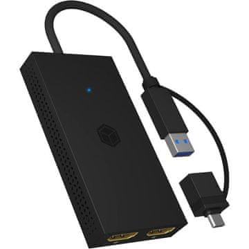 IcyBox IB-SPL1029AC USB-C/A na dualni HDMI razdjelnik (2k@60Hz/4k@30Hz)