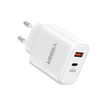VEGER 65W1A1C 2-portni punjač, USB-A/USB-C, QC3.0/PD3.0, bijel