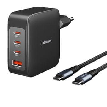 Intenso 140W GaN punjač s priključkom 3xUSB-C i 1xUSB-A te priloženim 2M 200W USB-C kablom