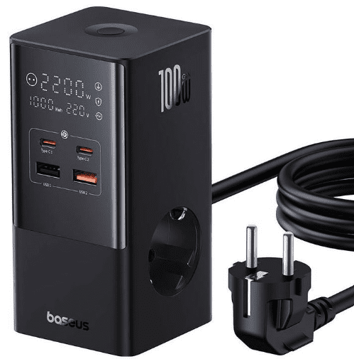 BASEUS stanica za punjenje, 6 priključaka: 2xAC, 2xUSB, 2xUSB-C, 100W (E00023609113-00)