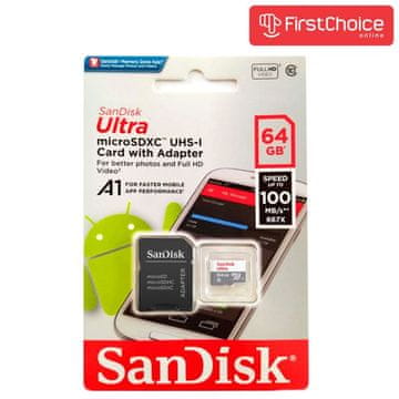 SanDisk 64GB Ultra microSDXC + SD adapter 100MB/s Klasa 10 UHS-I