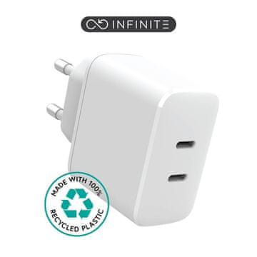 eSTUFF INFINITE punjač 2x USB-C 35W bijeli, reciklirana plastika