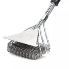 Netscroll Četka za roštilj s metalnim strugalom, sigurna i učinkovita, strugalo za roštilj, nehrđajući čelik, 43 cm, za sve vrste rešetki, BrushGrill