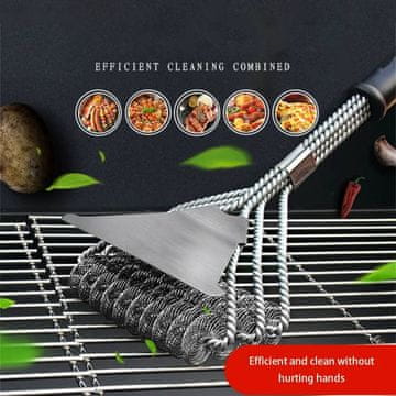 Netscroll Četka za roštilj s metalnim strugalom, sigurna i učinkovita, strugalo za roštilj, nehrđajući čelik, 43 cm, za sve vrste rešetki, BrushGrill