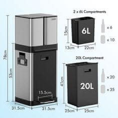VonHaus Trojni koš za otpad smeće od nehrđajućeg čelika 32L