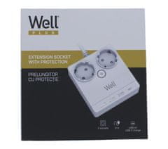 Well EXTS-2S2M-USBC4-WL električni produžni kabel s prenaponskom zaštitom, 2xSCHUKO, 3xUSB-A, 1xUSB-C, 16A, 3680W