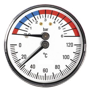 Ferro Termomanometar 1/2” sa stražnjim ulazom, 63 mm 6 bara 120°C