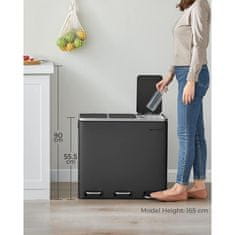 Songmics Kante za odvajanje otpada 3x 18L crna, LTB54BK