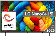 LG NANO80 AI TV, 109 cm, 4K (43NANO80A3B.AEU)