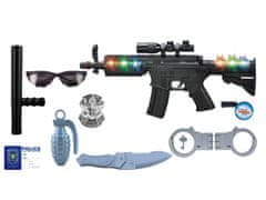 Lean-toys 9 Djelomični skup policijske puške 47 cm u kovčegu sa svjetlosnim i zvučnim efektima