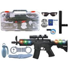 Lean-toys 9 Djelomični skup policijske puške 47 cm u kovčegu sa svjetlosnim i zvučnim efektima