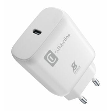 CellularLine USB-C kućni punjač, 25 W, bijeli (ACHSMUSBCPD25WW)