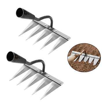 HOME & MARKER® Alat za uklanjanje korova i grabljice, ručni vrtni alat od čelika za plijevljenje i pripremu tla, set 1+1 | P2RONGSPRO