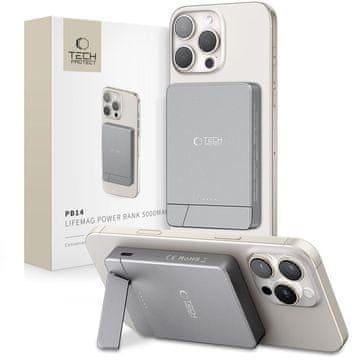Tech-protect PB14 LifeMag MagSafe Power Bank 5000mAh, siva